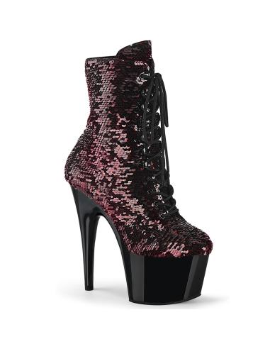 ADORE-1020SQ *7" Heel, 2 3/4" PF Lace-Up Sequins Ankle Boot, Side Zip