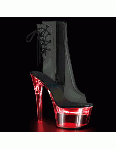 FLASHDANCE-1018C-7 7" Heel,2 3/4" PF LED Illuminated Open Ankle Boot, Side Zip